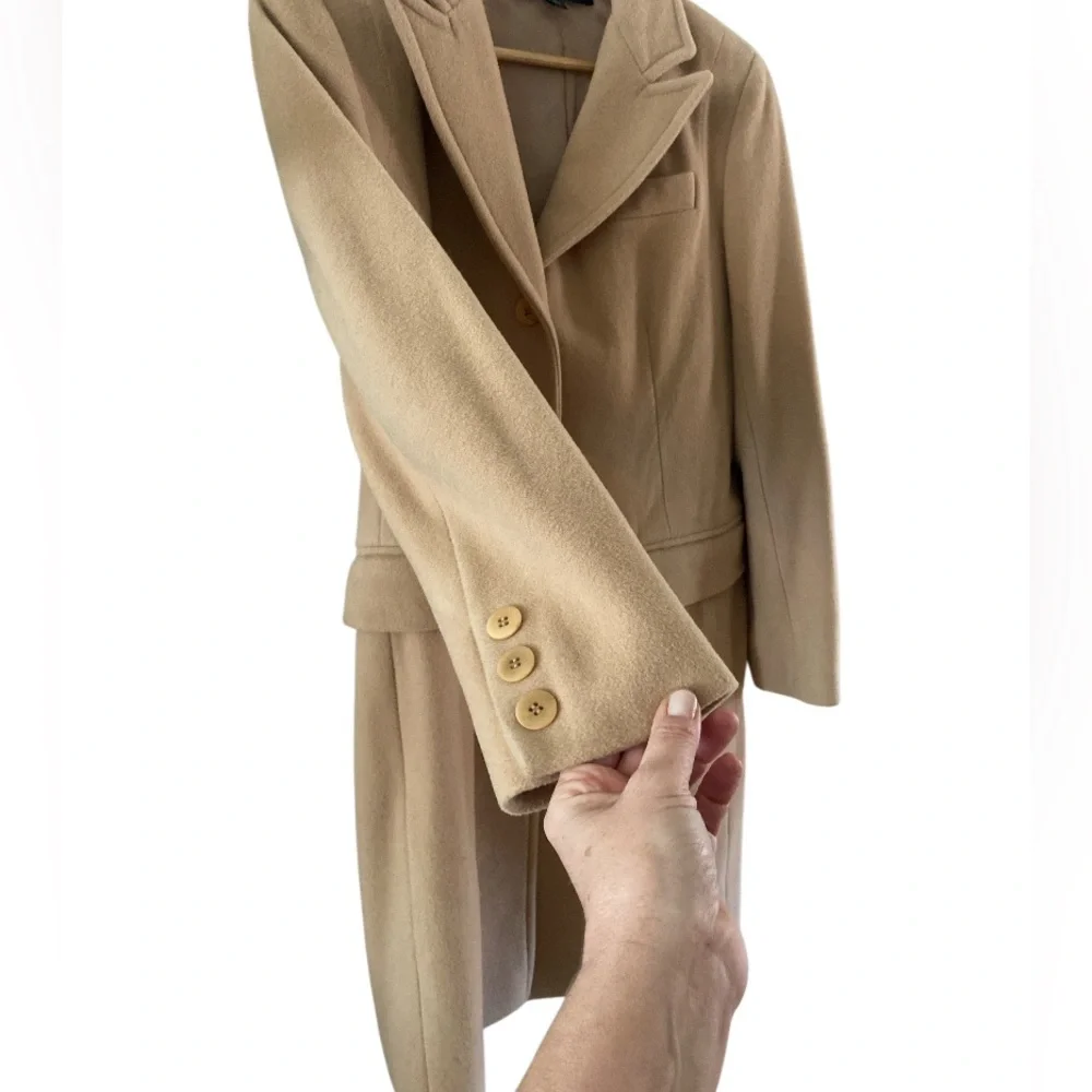 DKNY Classic WOMEN'S SINGLE BREASTED WOOL BLEND COAT IN CAMEL SIZE 10